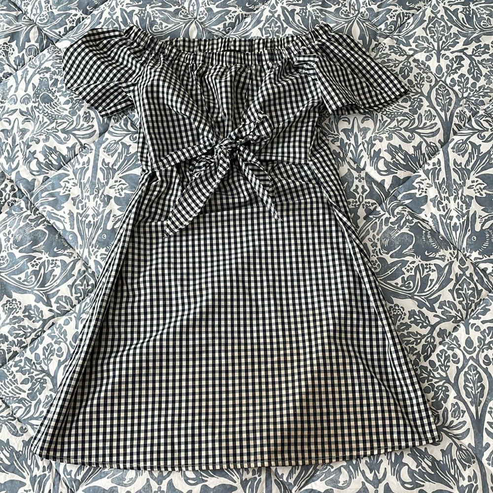 Mini navy and white gingham cotton dress